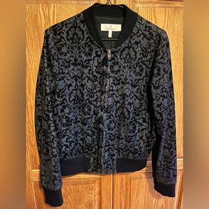 Dakota Collective Women’s Black Flocked Brocade Denim Bomber style Jacket Size M